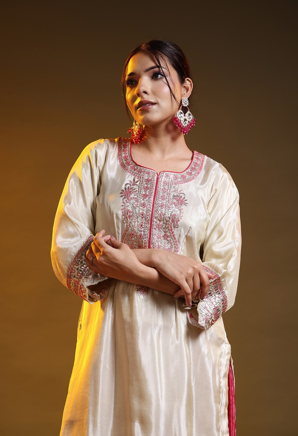 Golden Cream Tissue Crepe Gotta–Thread–Zardozi Sharara Set
