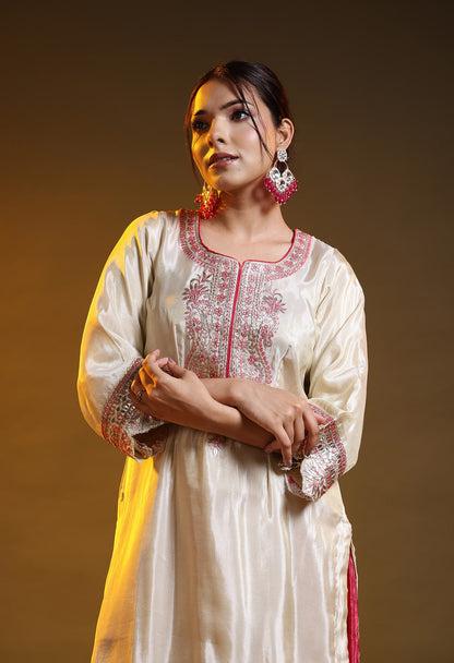 Golden Cream Tissue Crepe Gotta–Thread–Zardozi Sharara Set