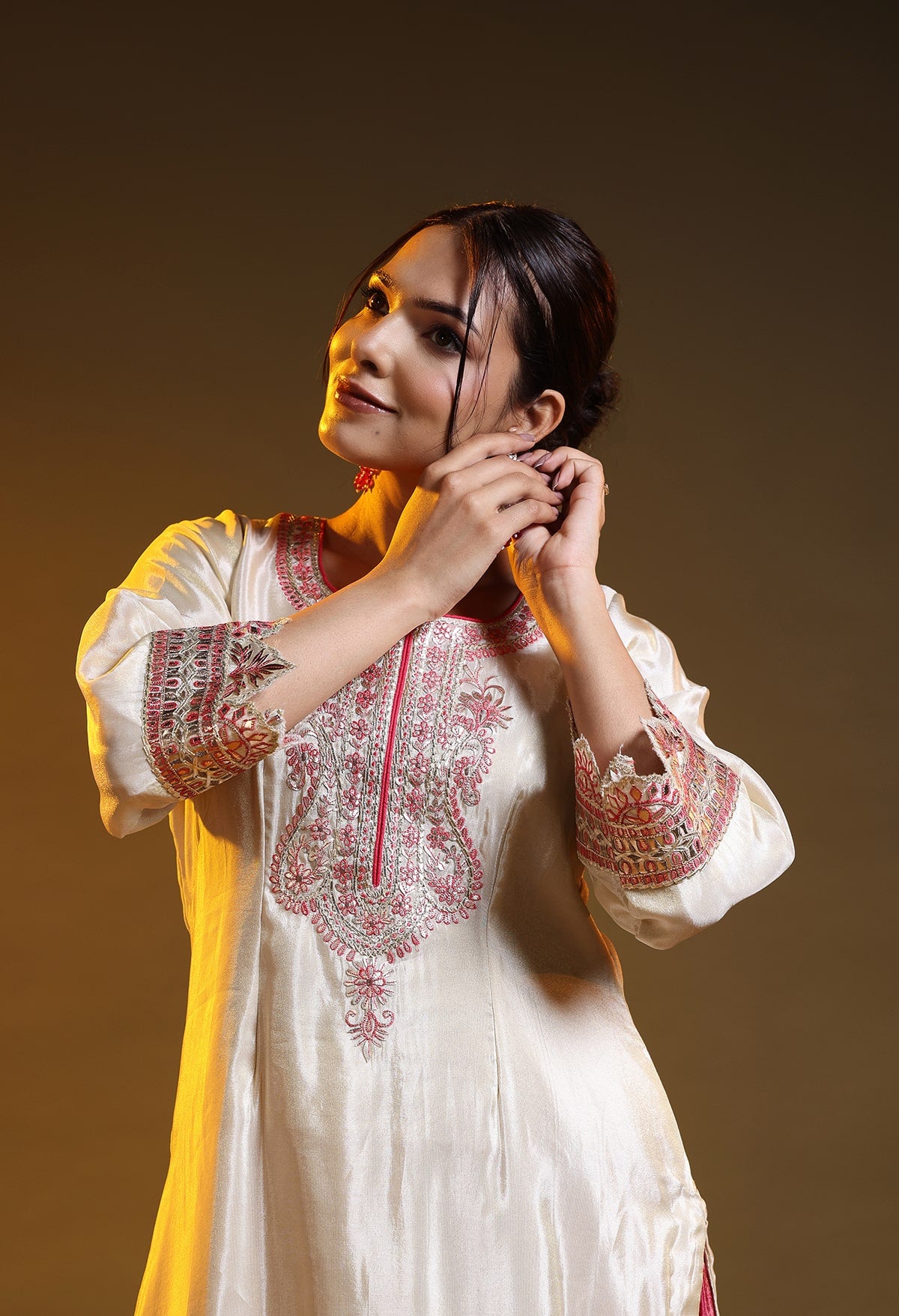 Golden Cream Tissue Crepe Gotta–Thread–Zardozi Sharara Set