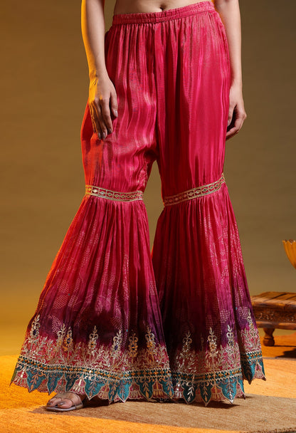 Hot Pink Tissue Crepe Gotta–Thread–Zardozi Gharara Set