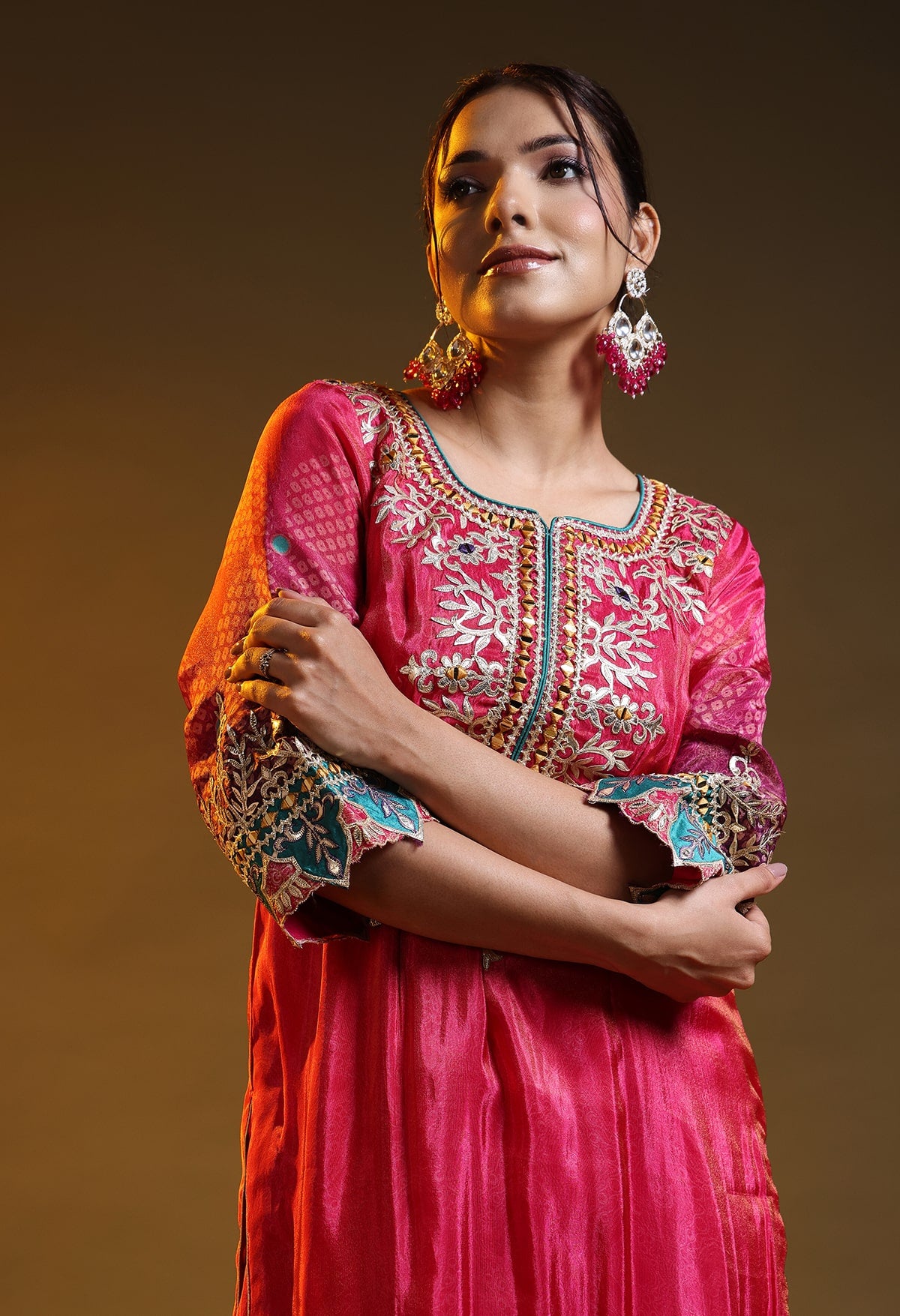 Hot Pink Tissue Crepe Gotta–Thread–Zardozi Gharara Set