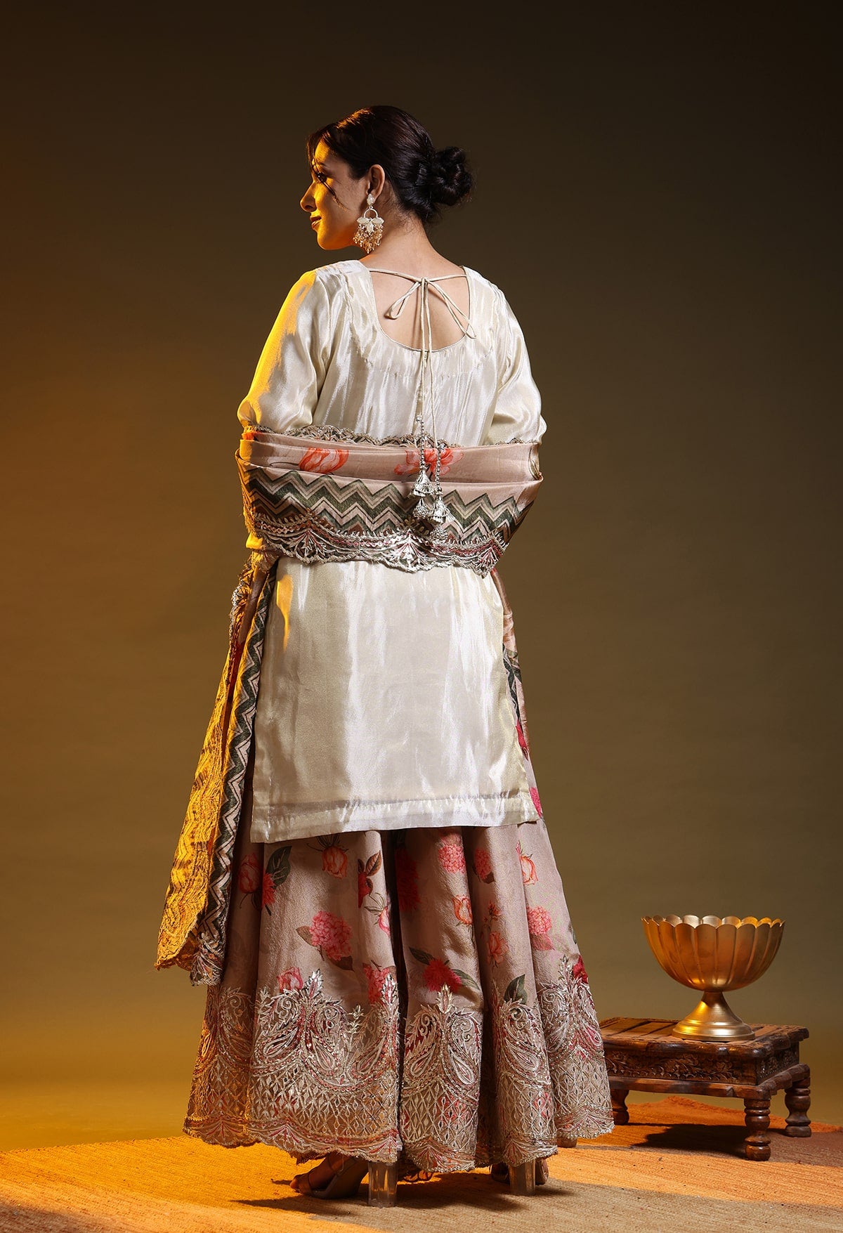 Golden Tissue Crepe Gotta–Zardozi–Thread Sharara Set