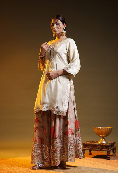 Golden Tissue Crepe Gotta–Zardozi–Thread Sharara Set