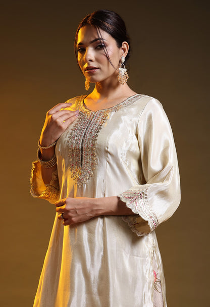 Golden Tissue Crepe Gotta–Zardozi–Thread Sharara Set