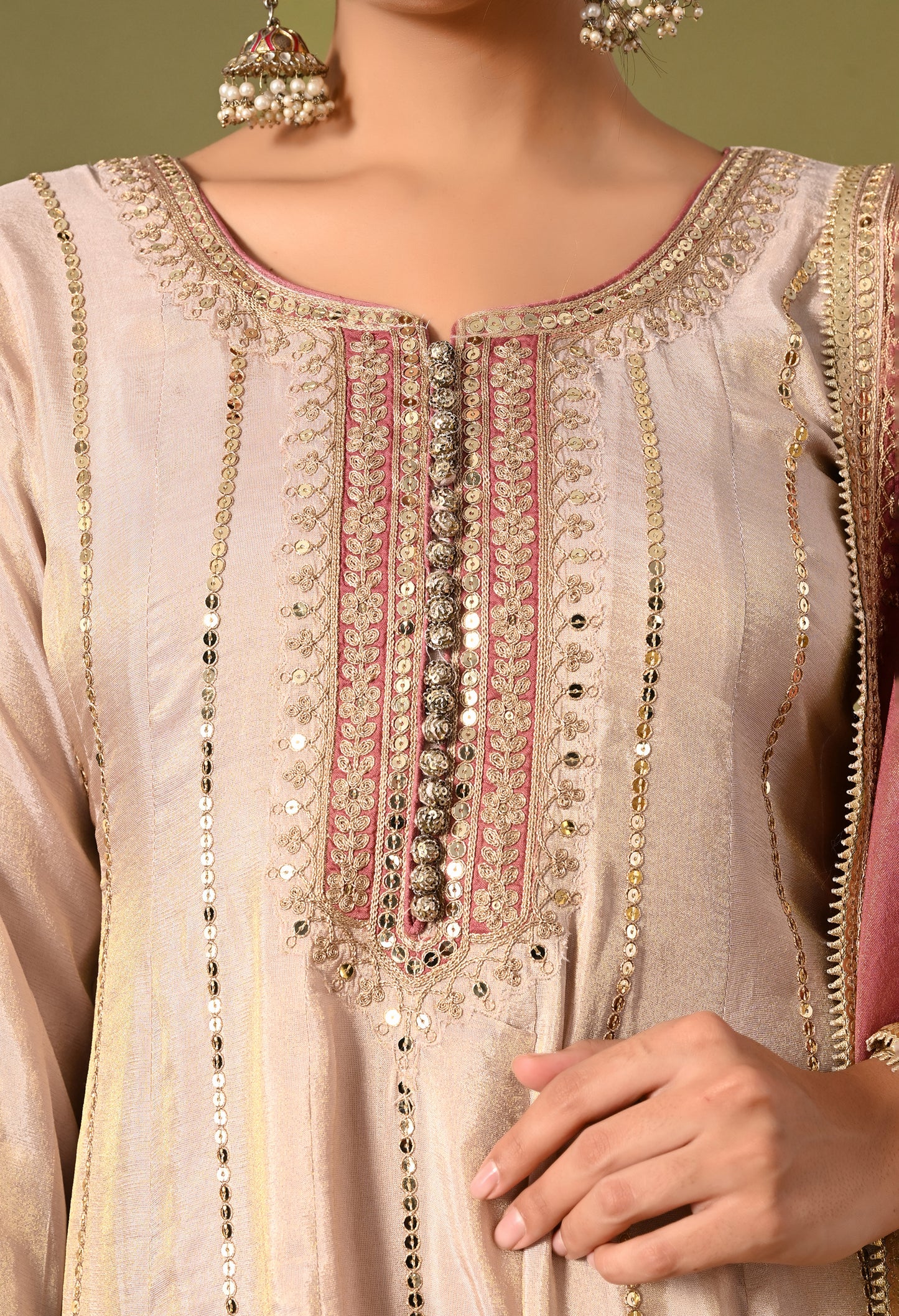 Charming Cream Kurta Set with Zardozi and Sequence Work