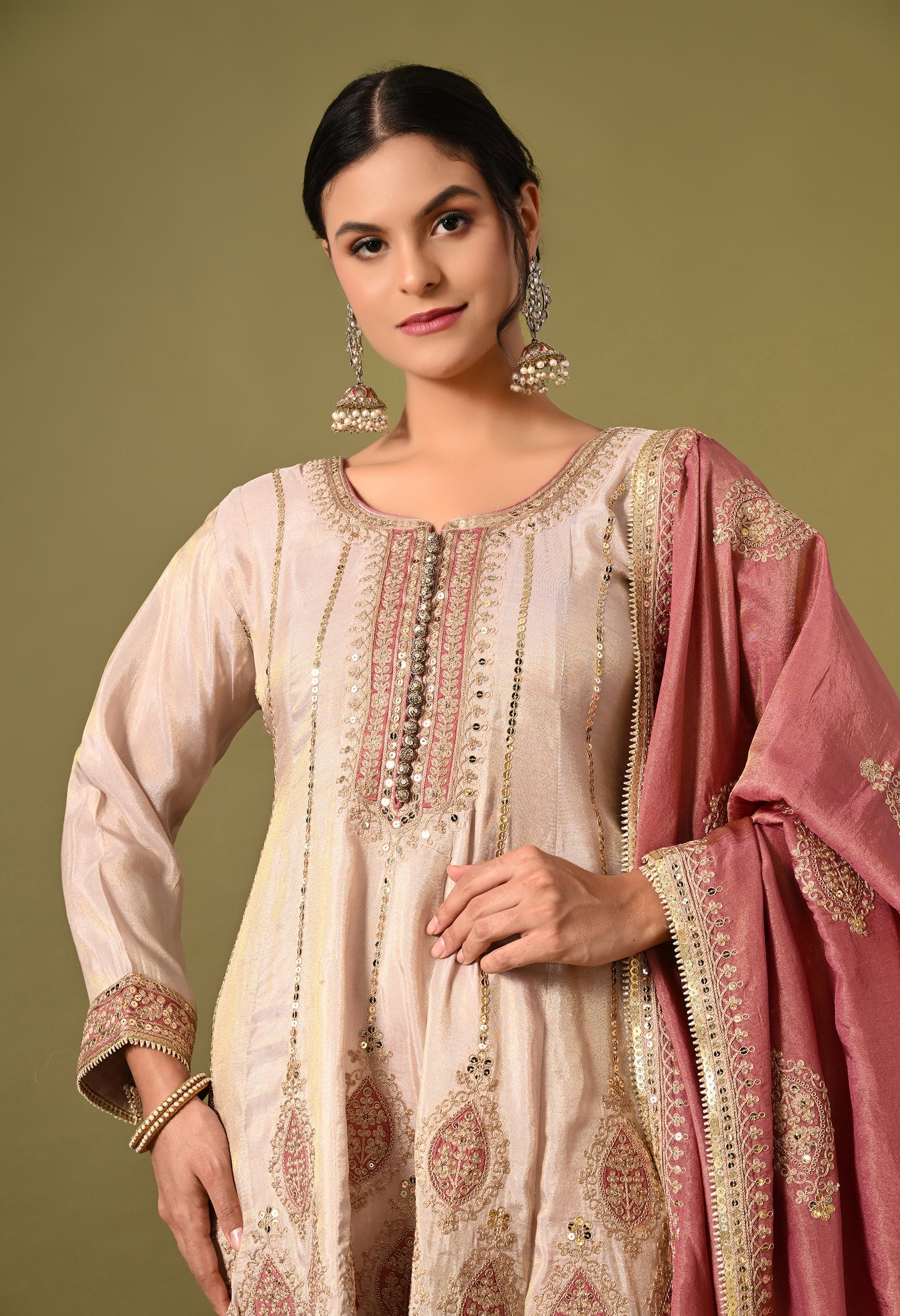 Charming Cream Kurta Set with Zardozi and Sequence Work