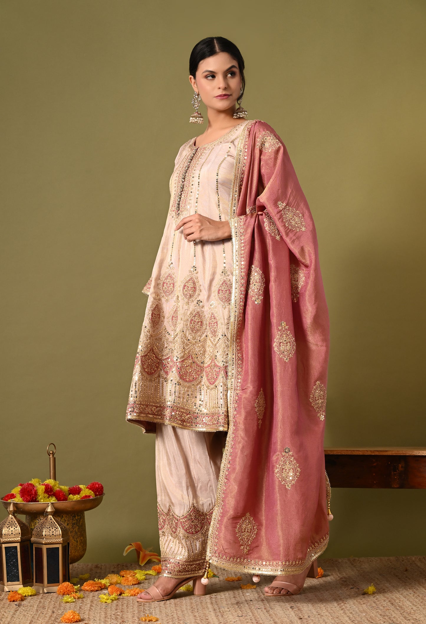 Charming Cream Kurta Set with Zardozi and Sequence Work