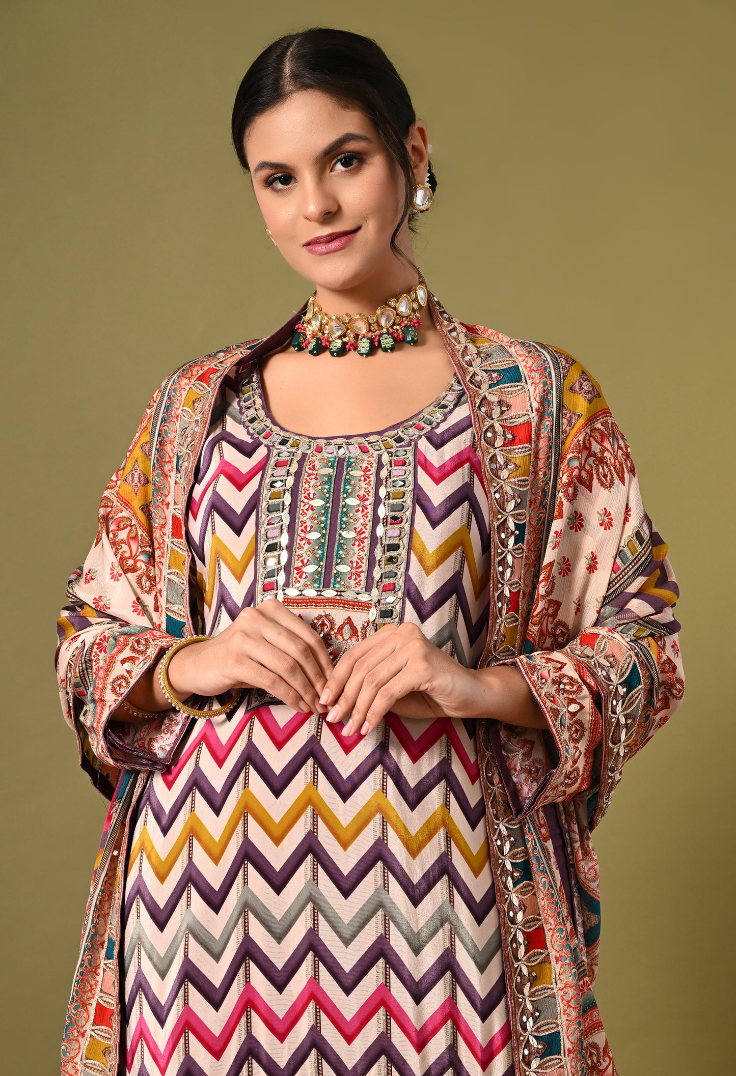 Beautiful Light Purple (Multi Colored) Sharara Set with Zardozi and Mirror Work