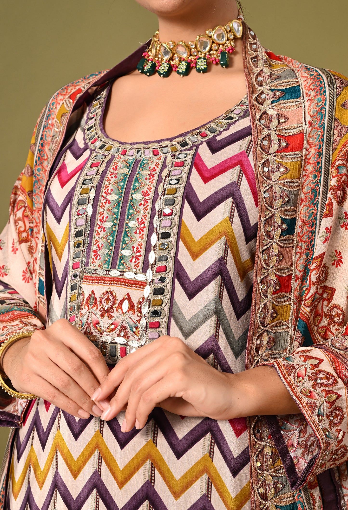 Beautiful Light Purple (Multi Colored) Sharara Set with Zardozi and Mirror Work