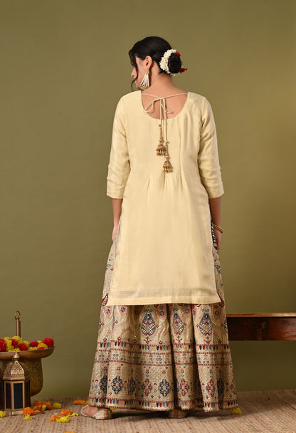 Charismatic Green Beige Sharara Set with Zardozi, Crystal, and Cutdana Work