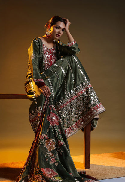 Green Tissue Organza Gotta–Applique Anarkali Set