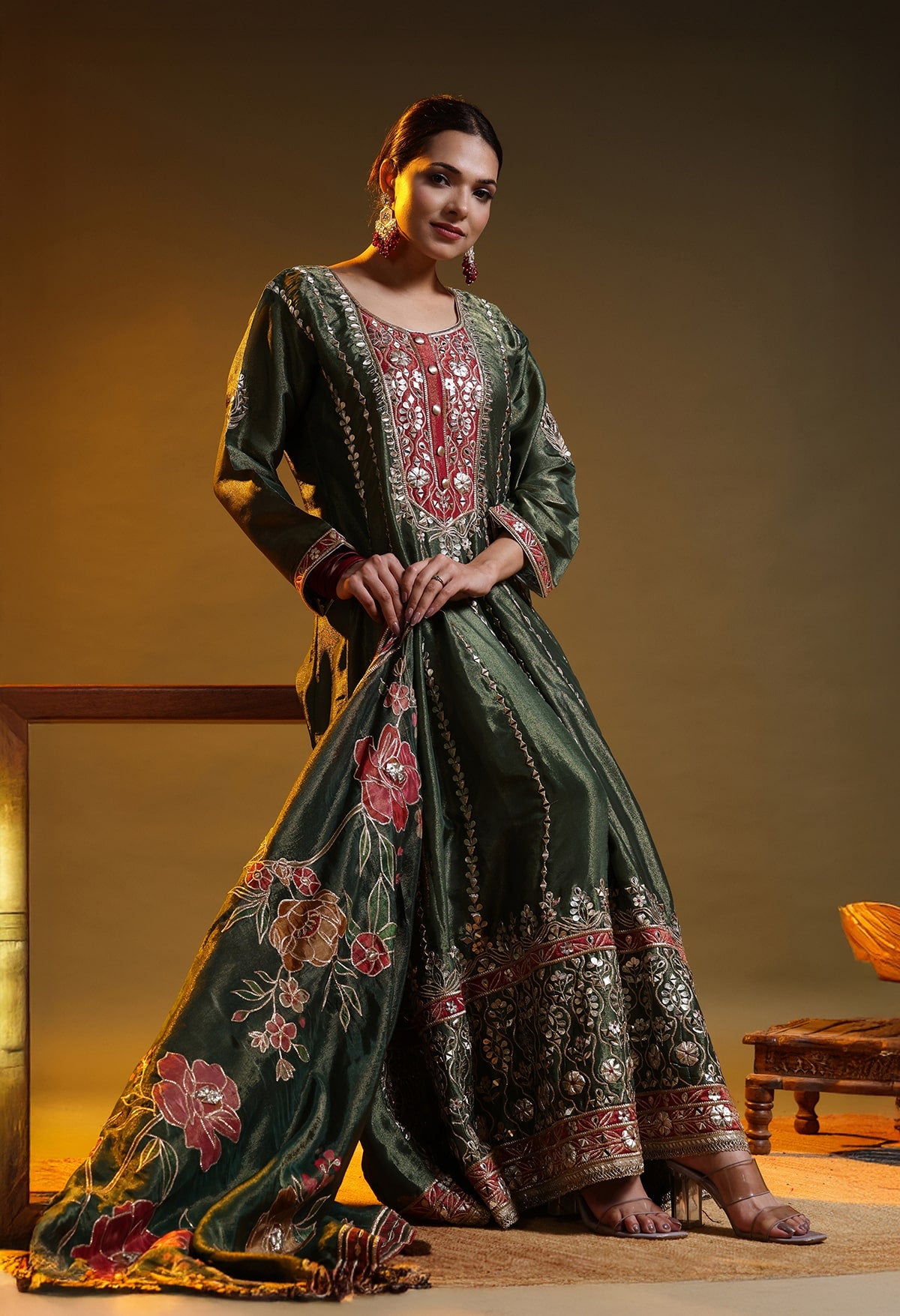 Green Tissue Organza Gotta–Applique Anarkali Set