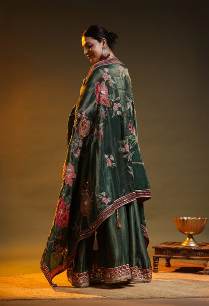 Green Tissue Organza Gotta–Applique Anarkali Set