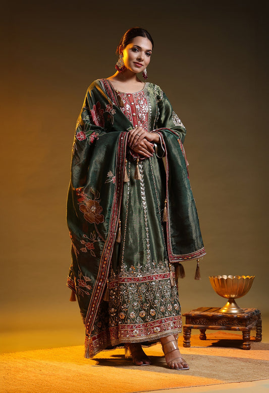 Green Tissue Organza Gotta–Applique Anarkali Set