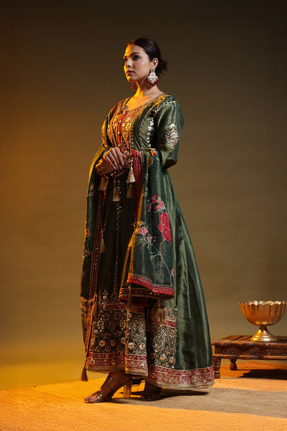 Green Tissue Organza Gotta–Applique Anarkali Set