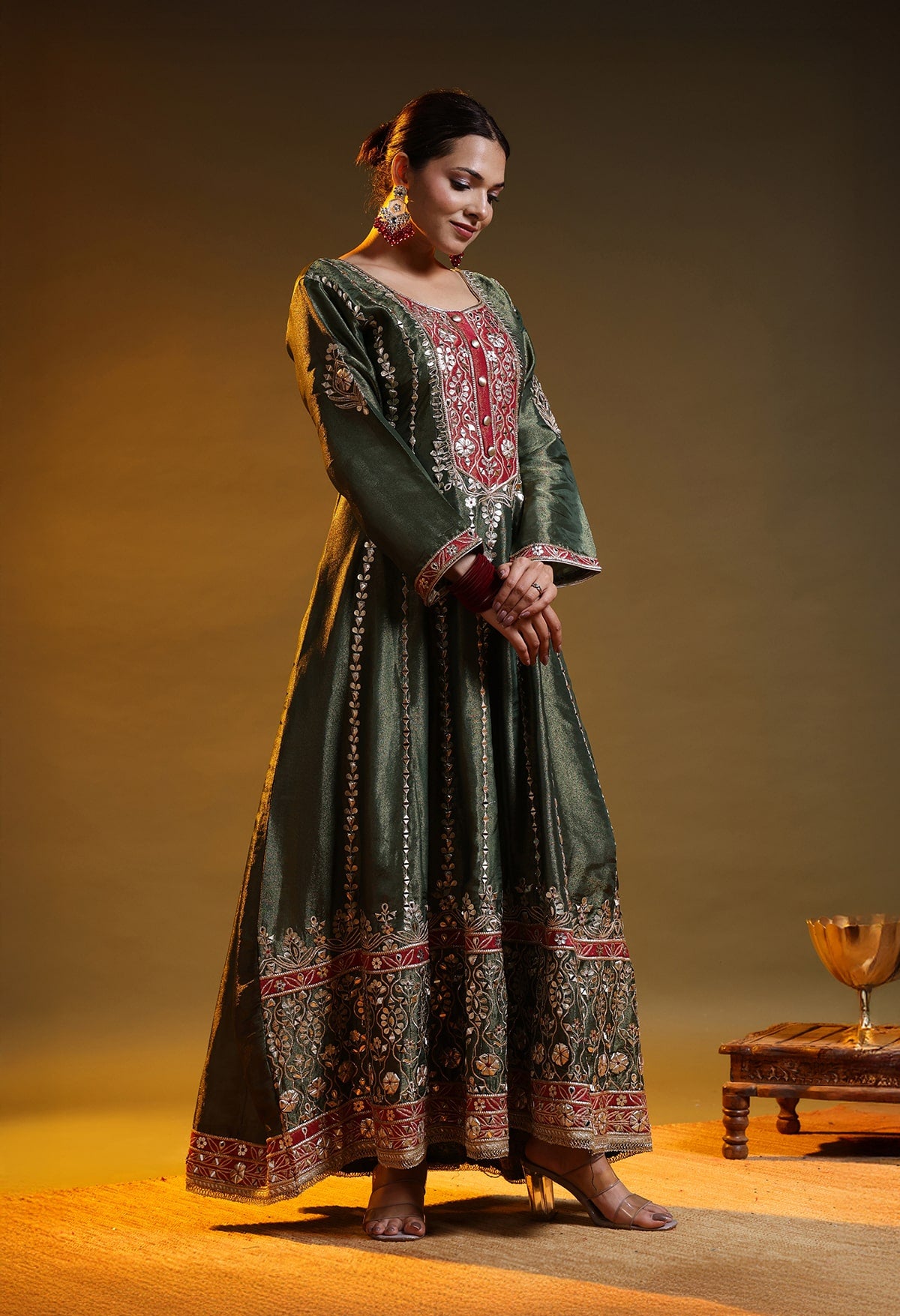 Green Tissue Organza Gotta–Applique Anarkali Set