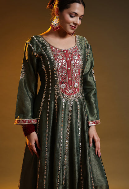 Green Tissue Organza Gotta–Applique Anarkali Set