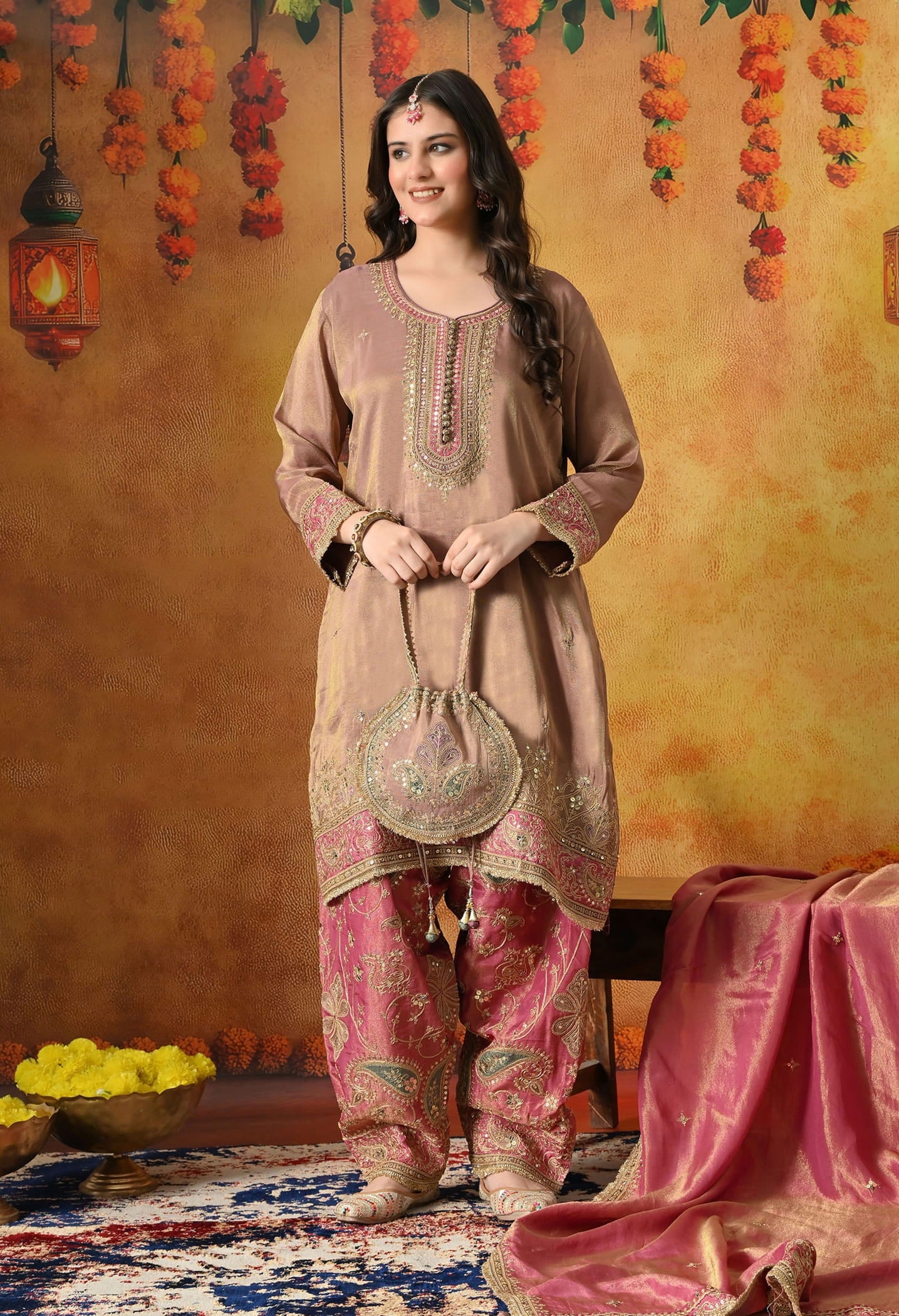 Light Purple Kurta Set with Zardozi, Sequin & Applique Work.
