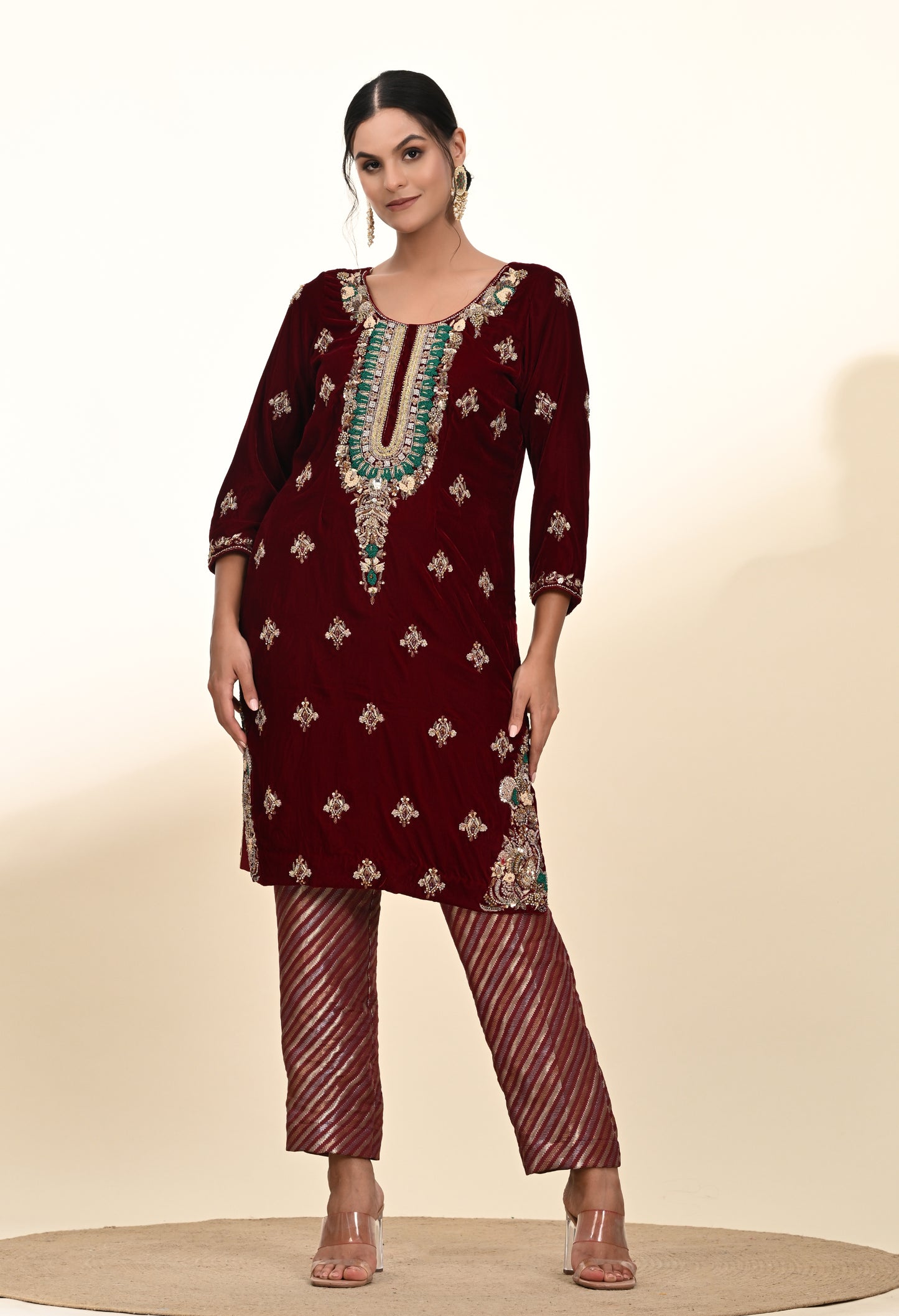 Regal Maroon Red Kurta Set with Intricate Zardozi Embroidery