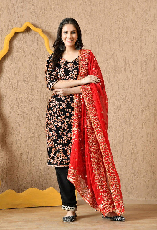Elegant Black Chiffon Kurta Set with LCD Gotta