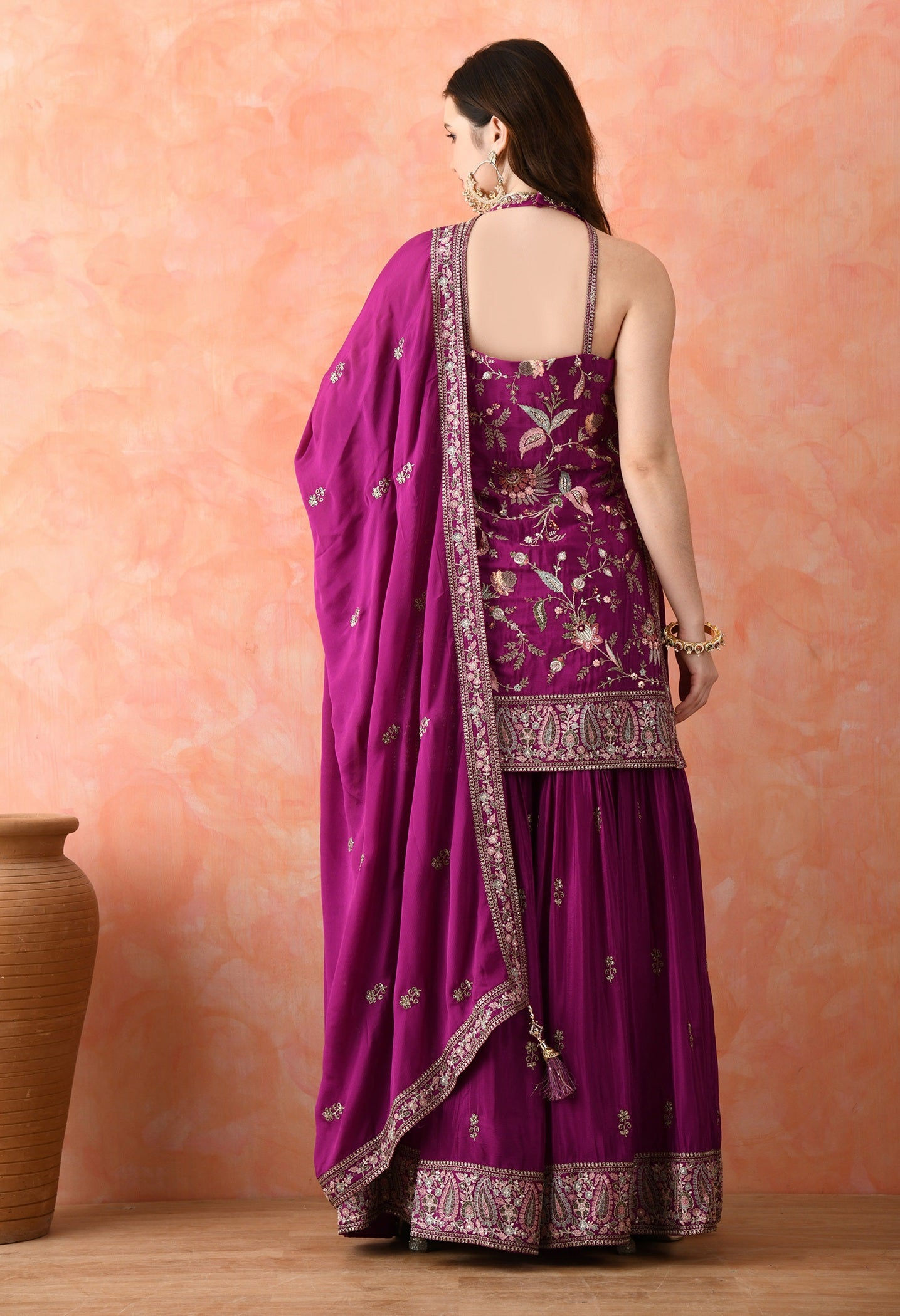 Purple Gharara Set with Zardozi & Thread Work