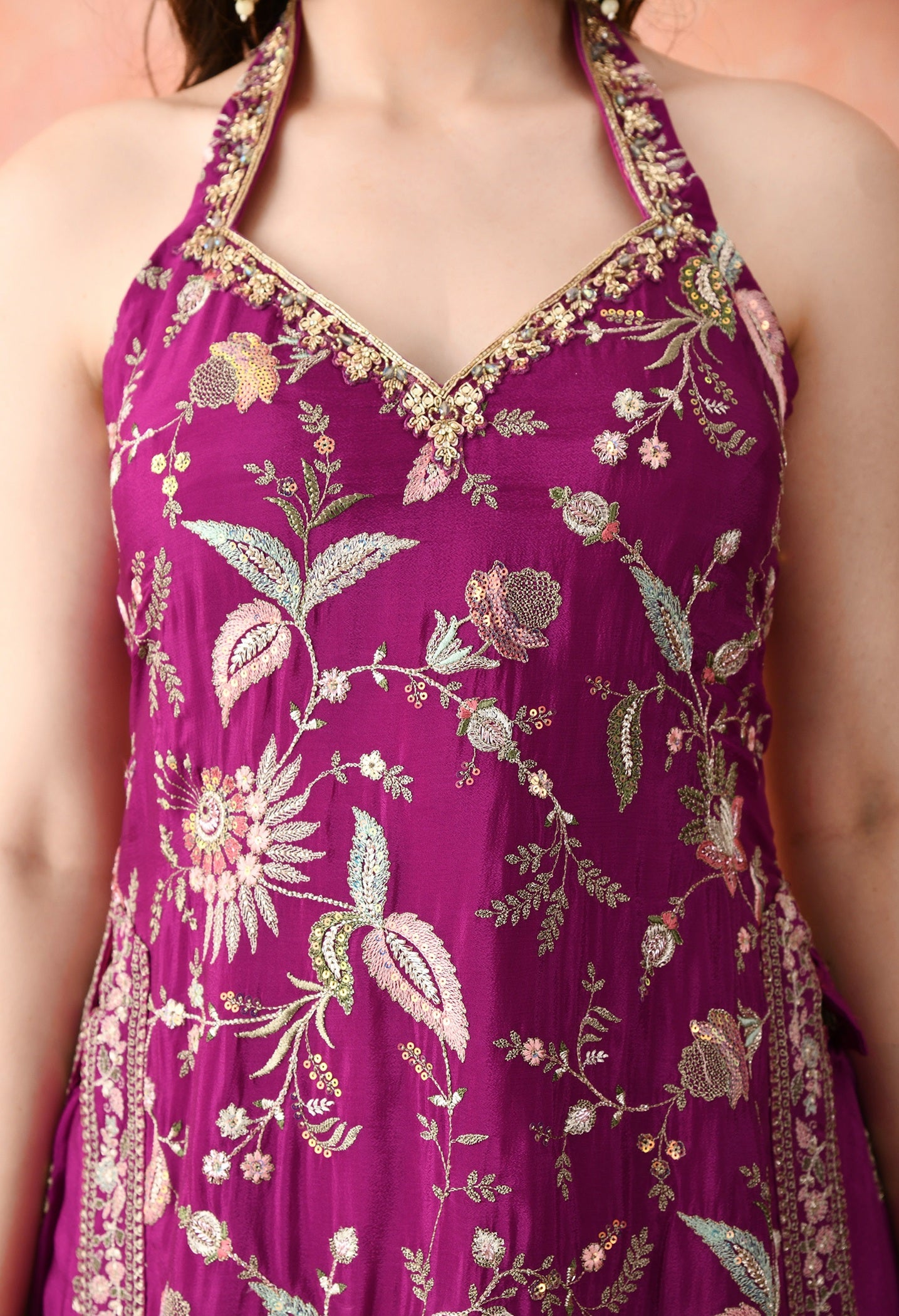 Purple Gharara Set with Zardozi & Thread Work