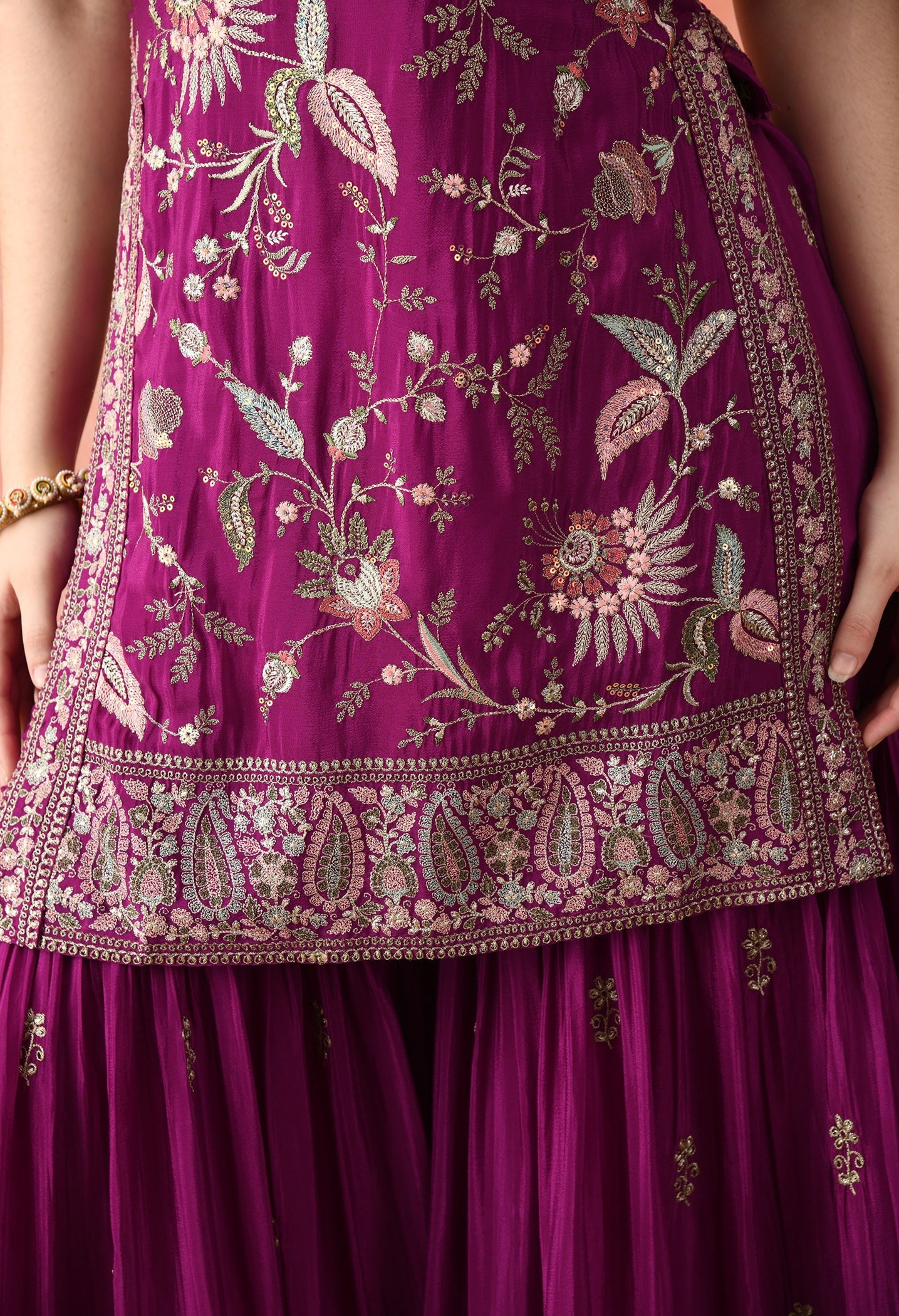 Purple Gharara Set with Zardozi & Thread Work