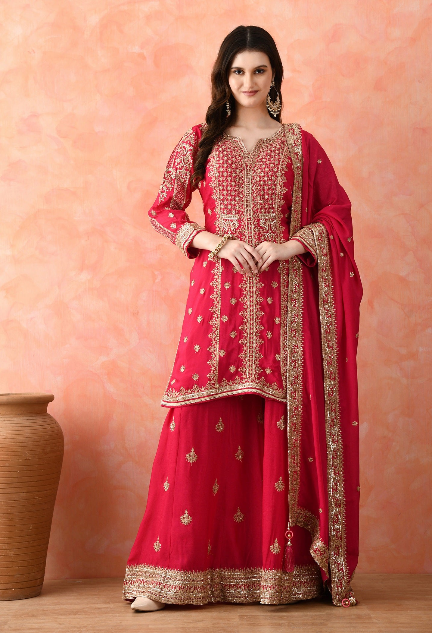 Rani Pink Sharara Set with Zardozi Work