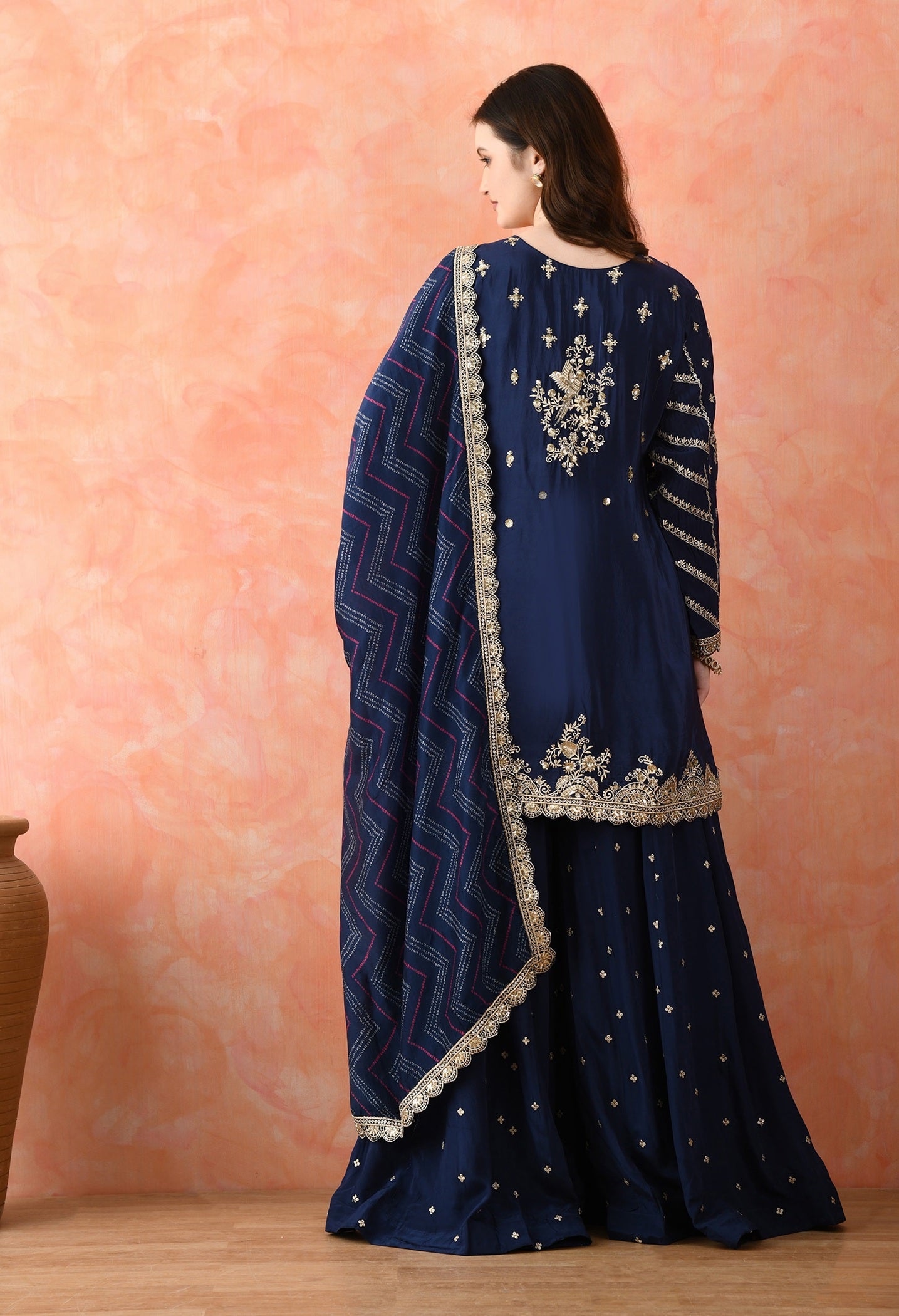 Blue Zardozi Crepe Sharara Set