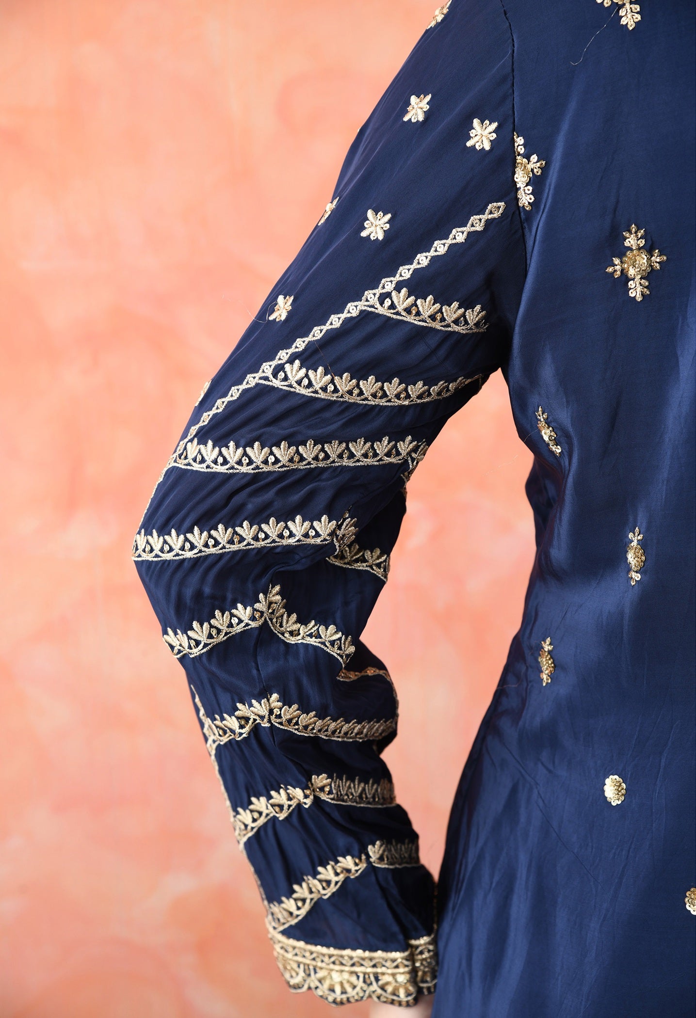 Blue Zardozi Crepe Sharara Set
