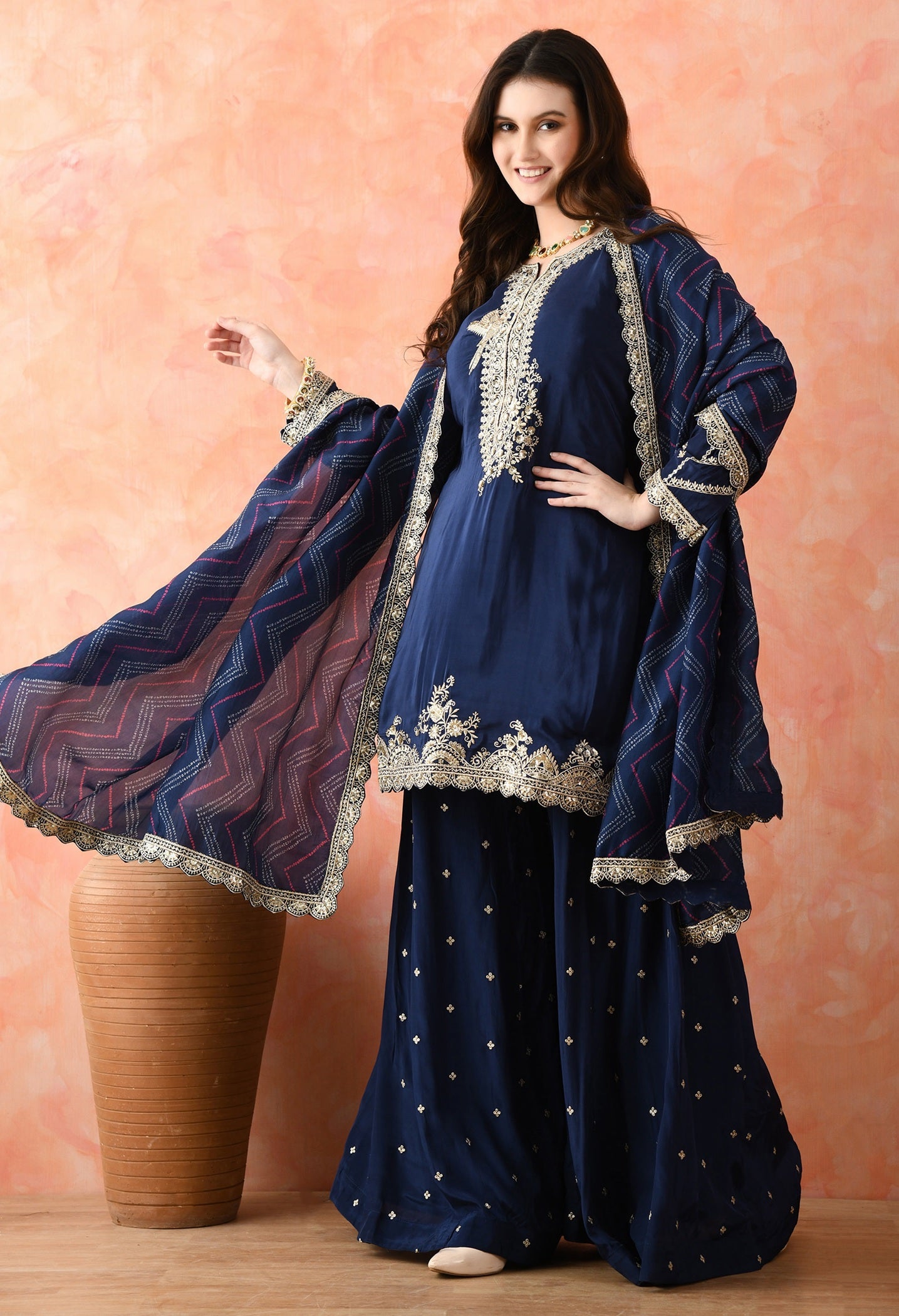 Blue Zardozi Crepe Sharara Set