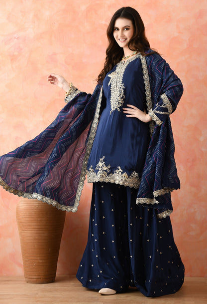 Blue Zardozi Crepe Sharara Set
