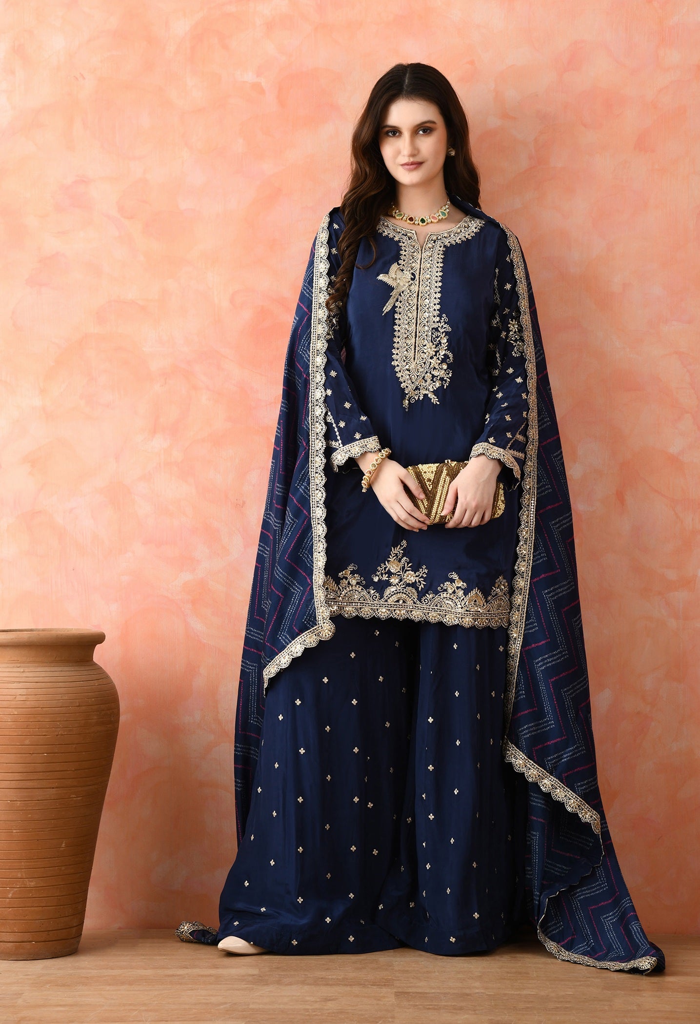 Blue Zardozi Crepe Sharara Set