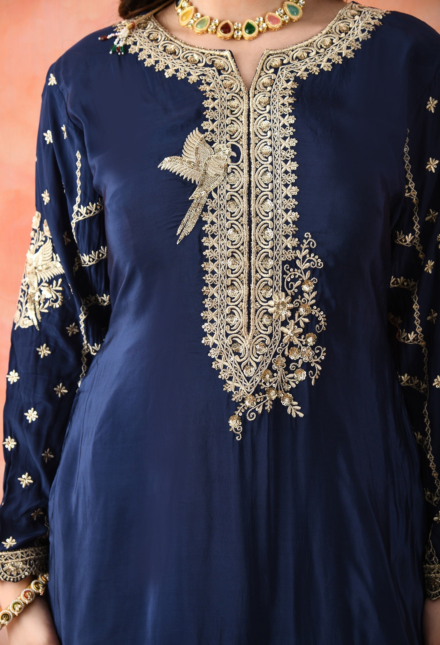 Blue Zardozi Crepe Sharara Set
