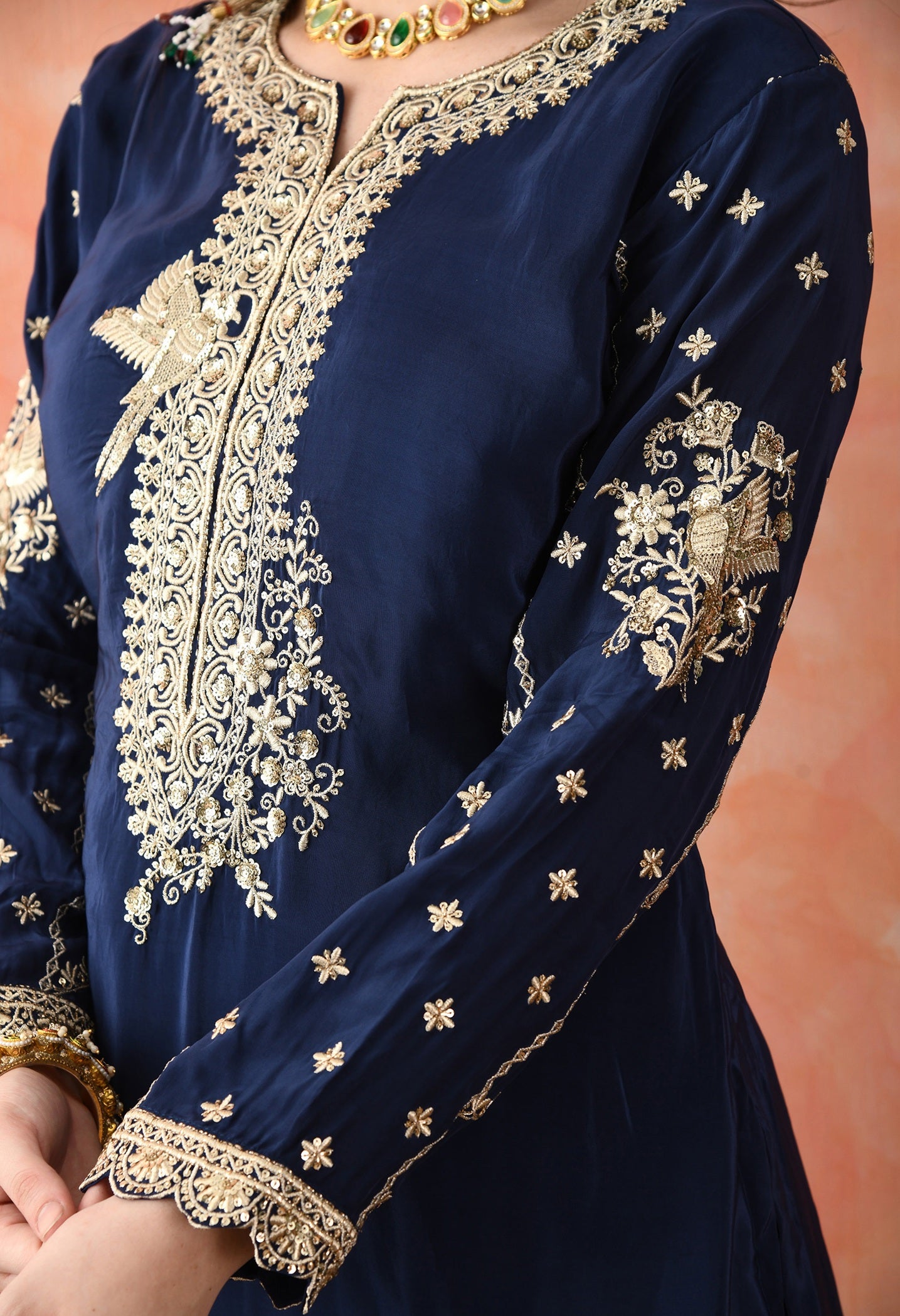 Blue Zardozi Crepe Sharara Set