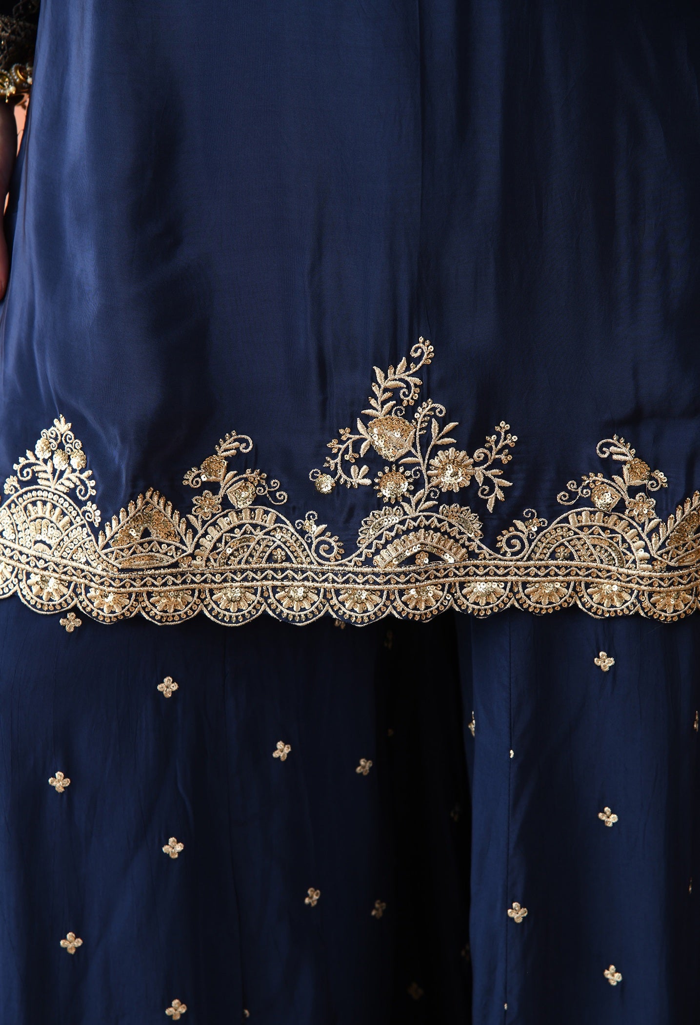 Blue Zardozi Crepe Sharara Set