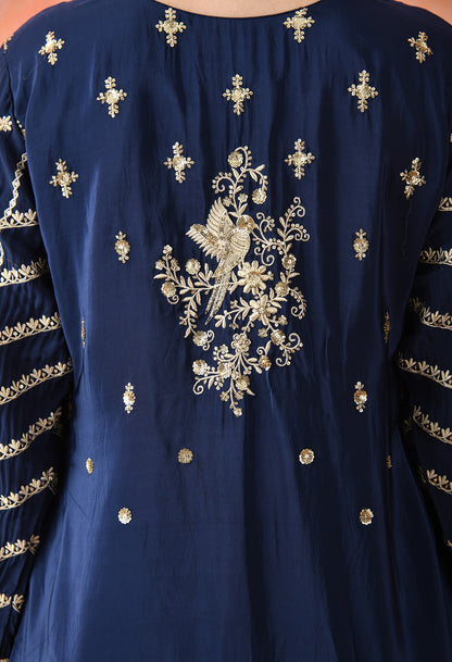 Blue Zardozi Crepe Sharara Set