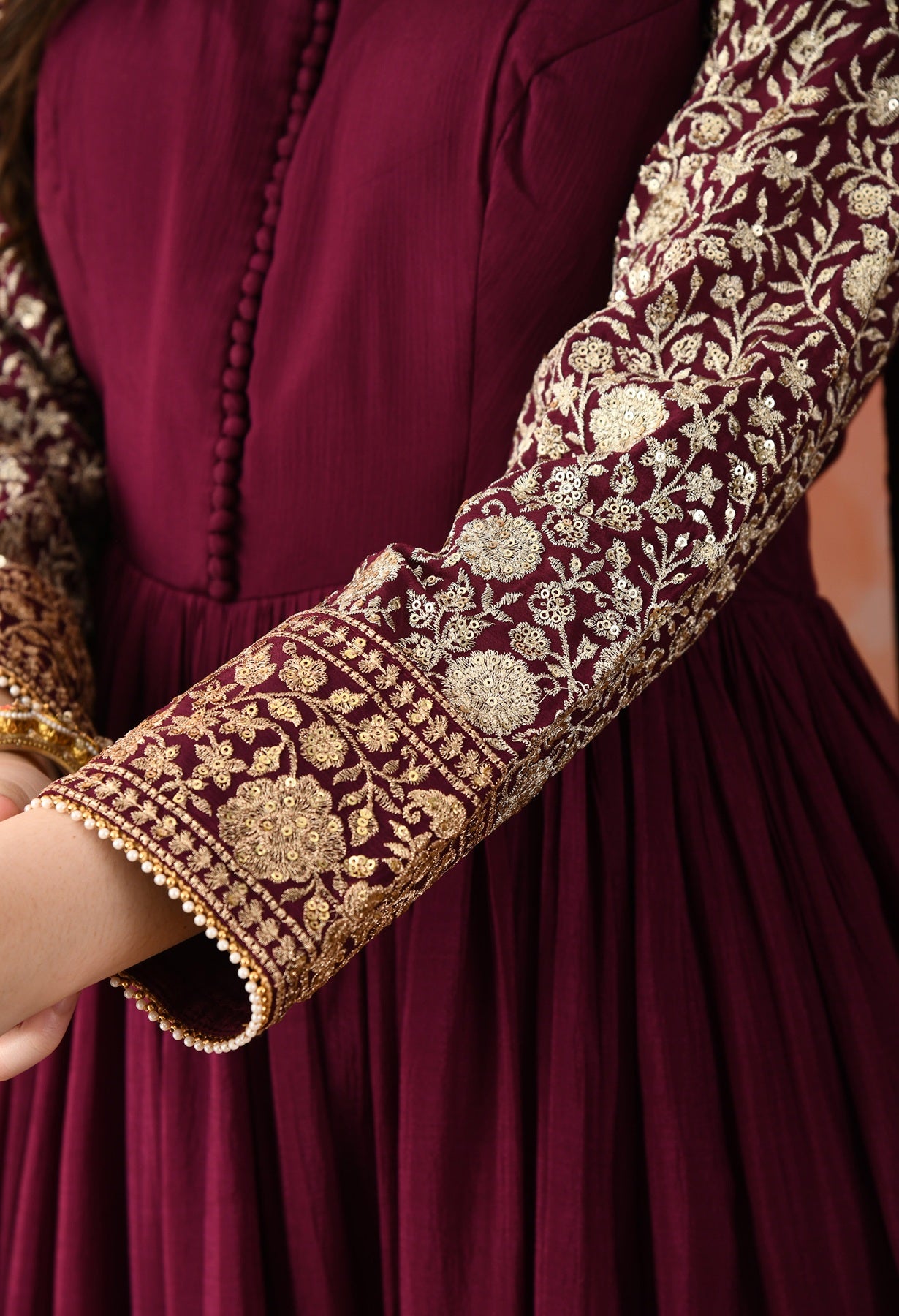 Wine Zardozi Chinon Anarkali Set