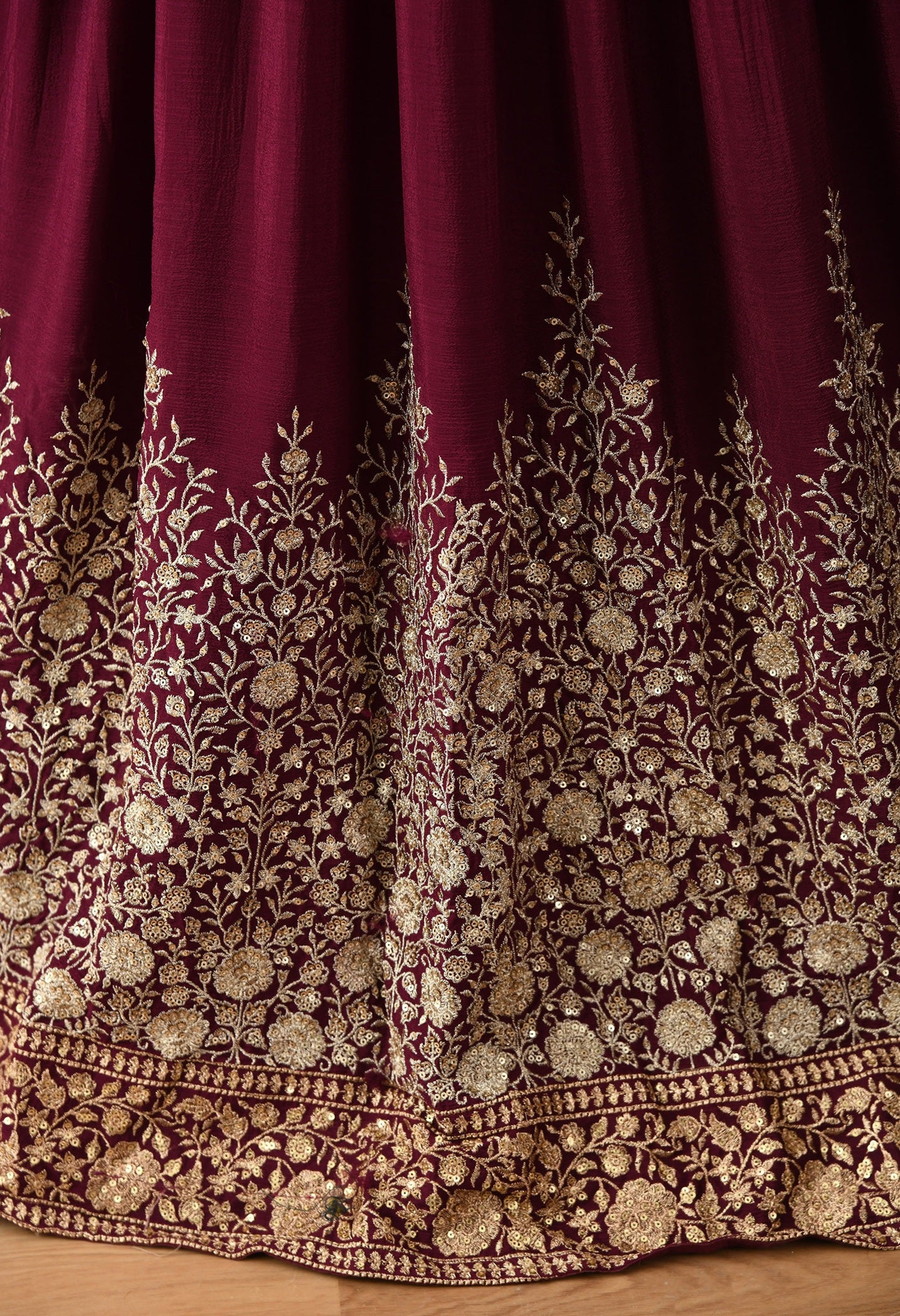 Wine Zardozi Chinon Anarkali Set
