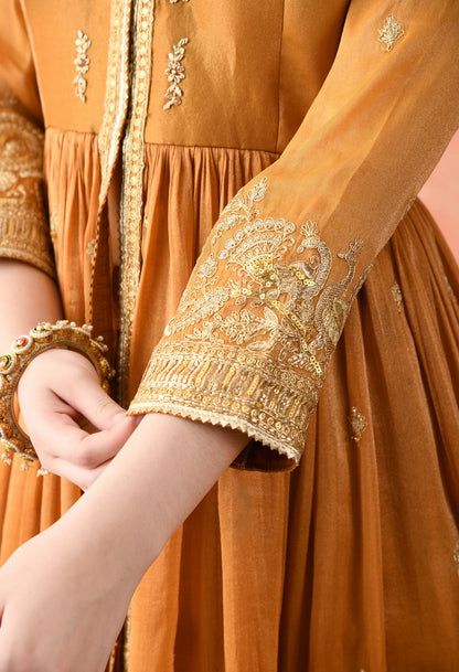 Brown Zardozi Tissue Silk Anarkali Set