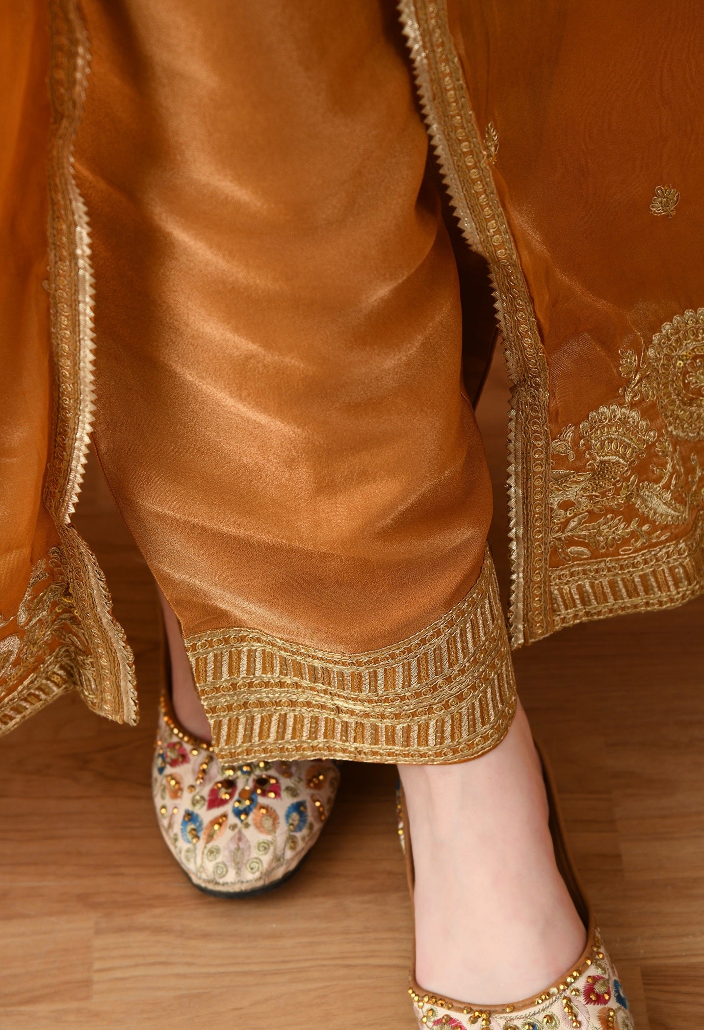 Brown Zardozi Tissue Silk Anarkali Set