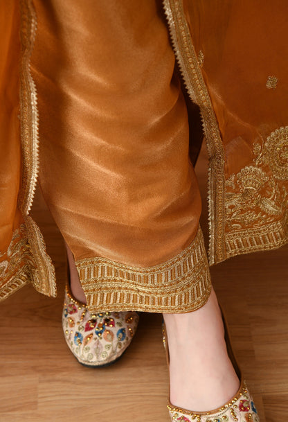 Brown Zardozi Tissue Silk Anarkali Set