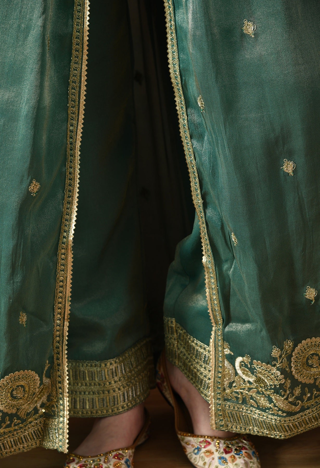 Green Zardozi Tissue Silk Anarkali Set