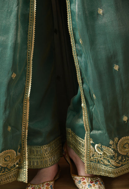 Green Zardozi Tissue Silk Anarkali Set