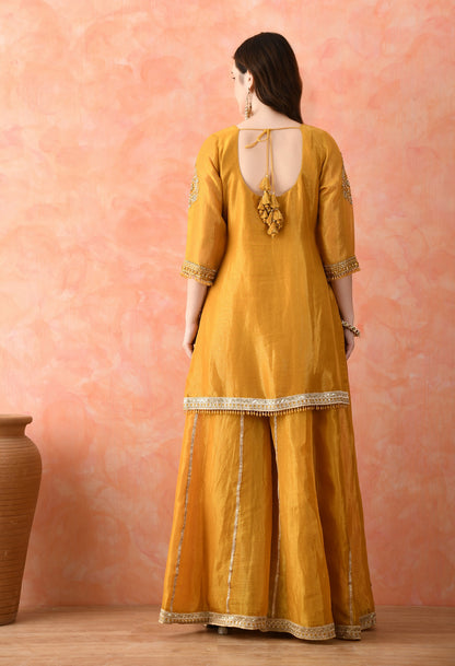 Mustard Yellow Zardozi Sharara Set