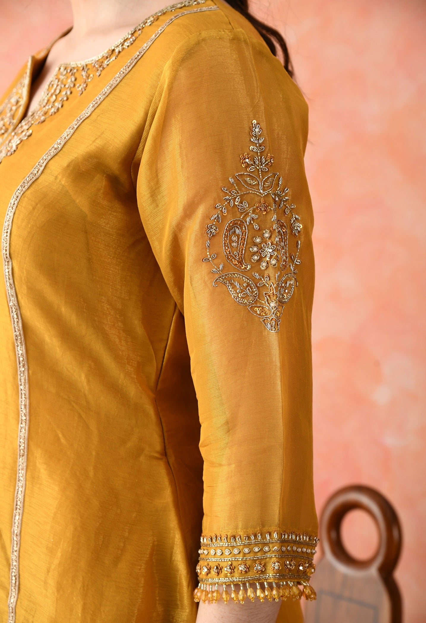 Mustard Yellow Zardozi Sharara Set