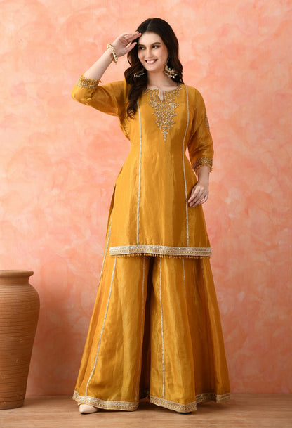 Mustard Yellow Zardozi Sharara Set