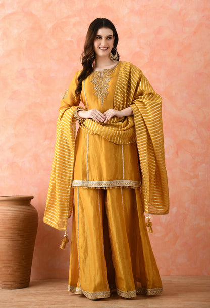 Mustard Yellow Zardozi Sharara Set