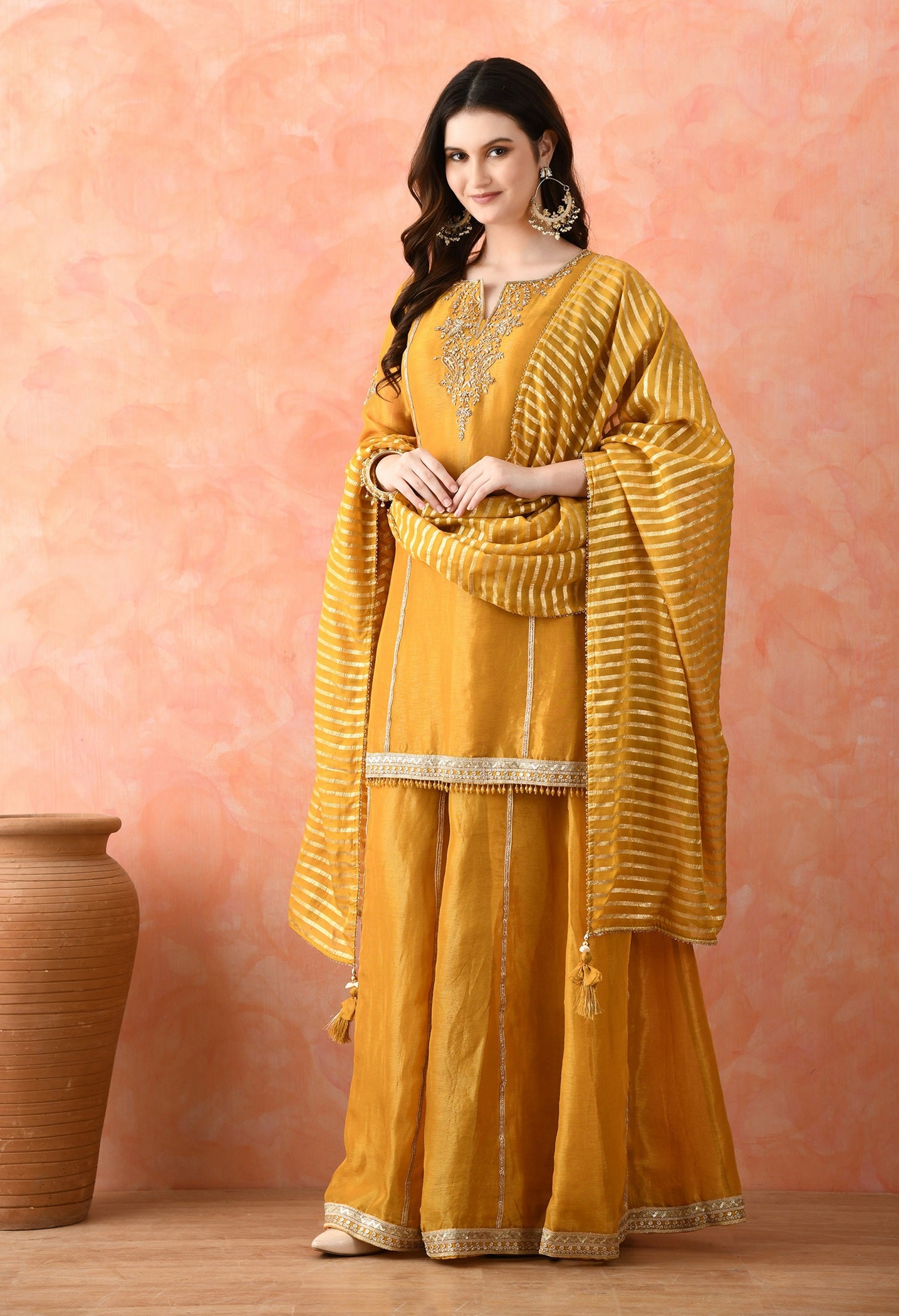 Mustard Yellow Zardozi Sharara Set