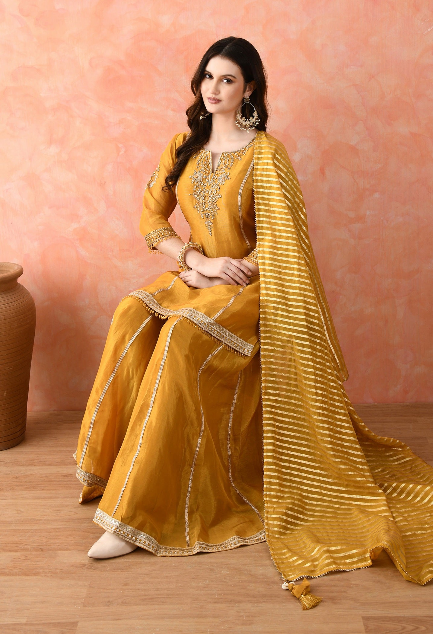 Mustard Yellow Zardozi Sharara Set